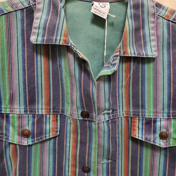Vintage Denim Crop Striped Jacket Panels Button Down NWT Size L - Picture 6 of 16